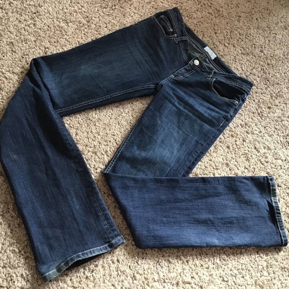 Aeropostale Women's Jeans 7/8 Chelsea Bootcut Dark Wash Factory DIstressed